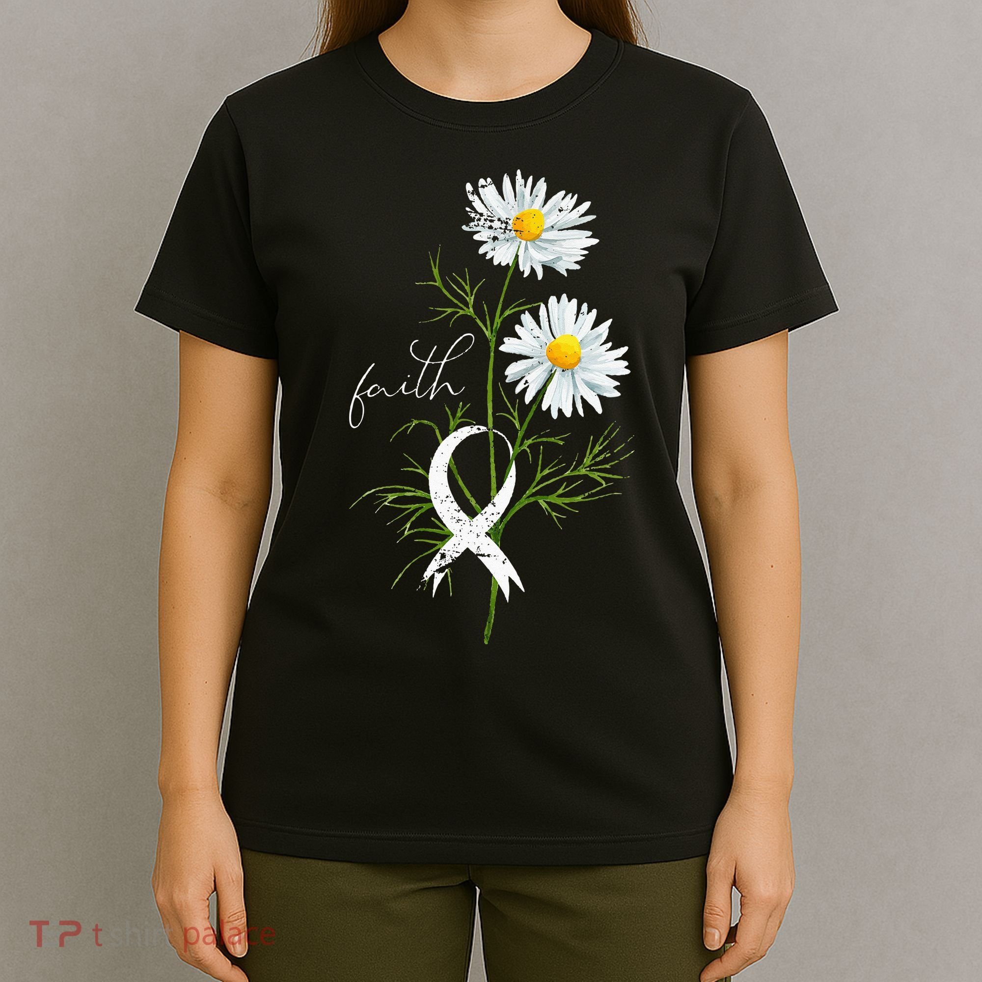Lung Cancer Fight Support White Ribbon Gift Lung Cancer T-Shirt