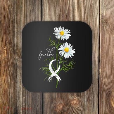 Lung Cancer Fight Support White Ribbon Gift Lung Cancer Coaster