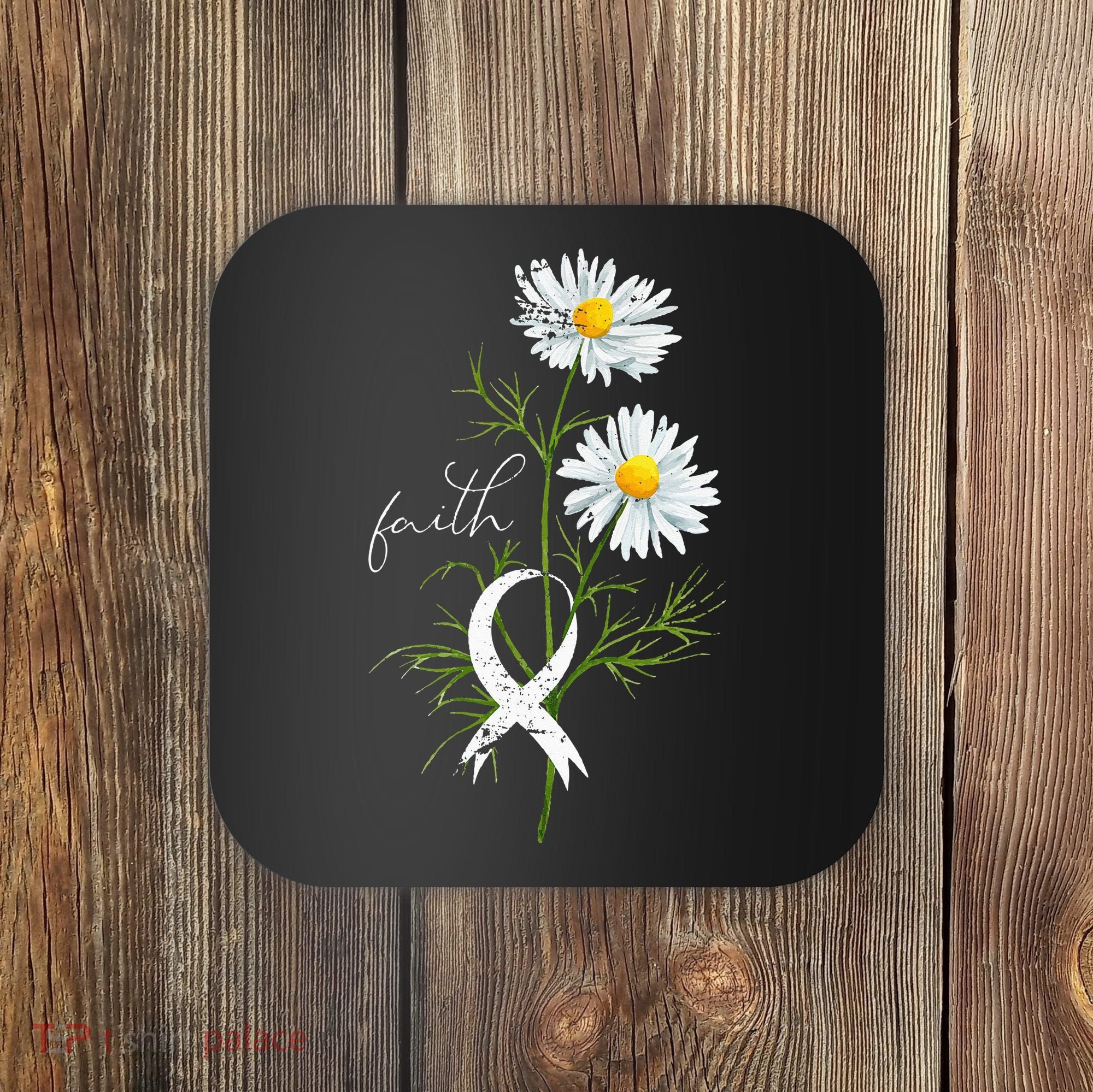 Lung Cancer Fight Support White Ribbon Gift Lung Cancer Coaster