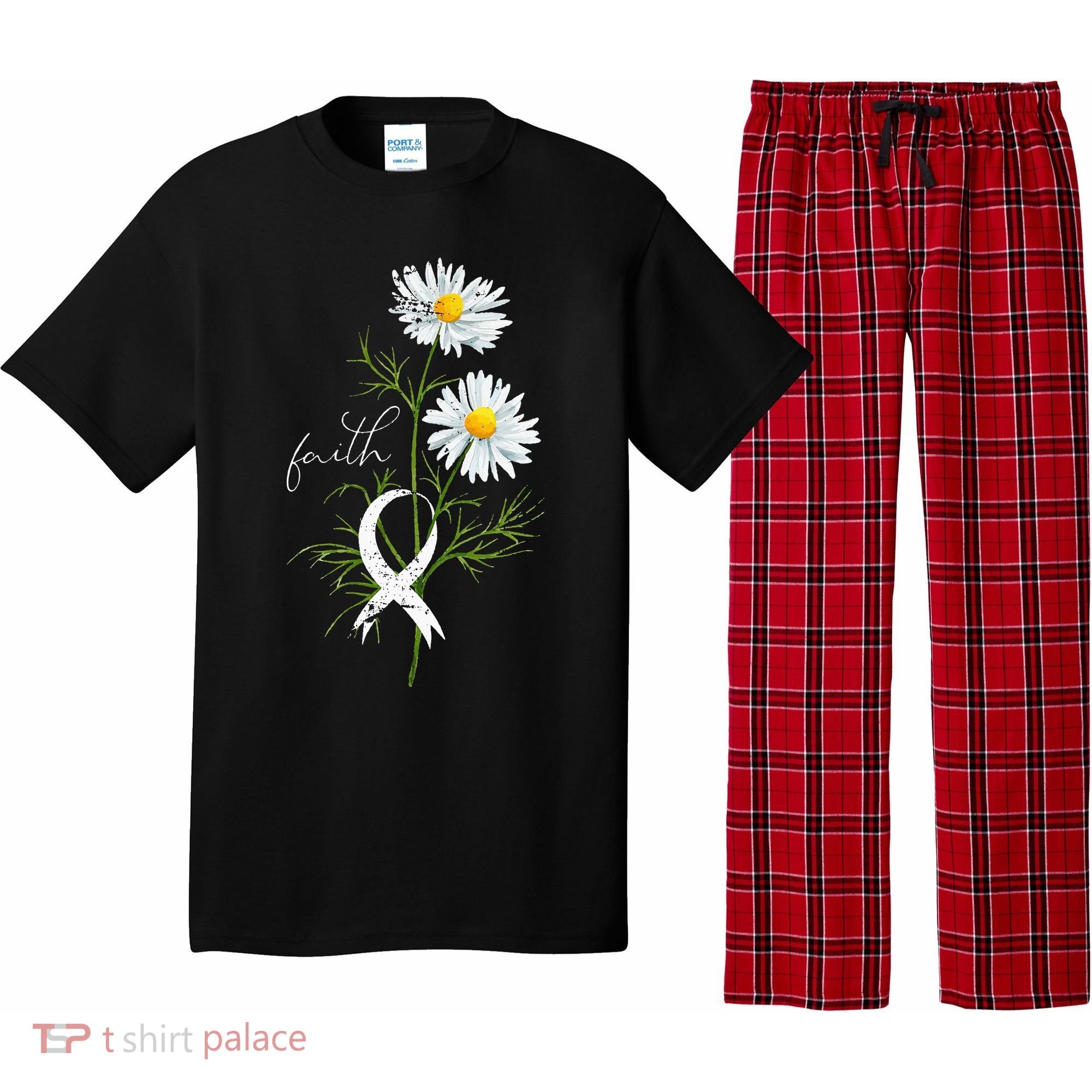 Lung Cancer Fight Support White Ribbon Gift Lung Cancer Pajama Set