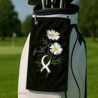 Lung Cancer Fight Support White Ribbon Gift Lung Cancer Golf Towel thumb 2