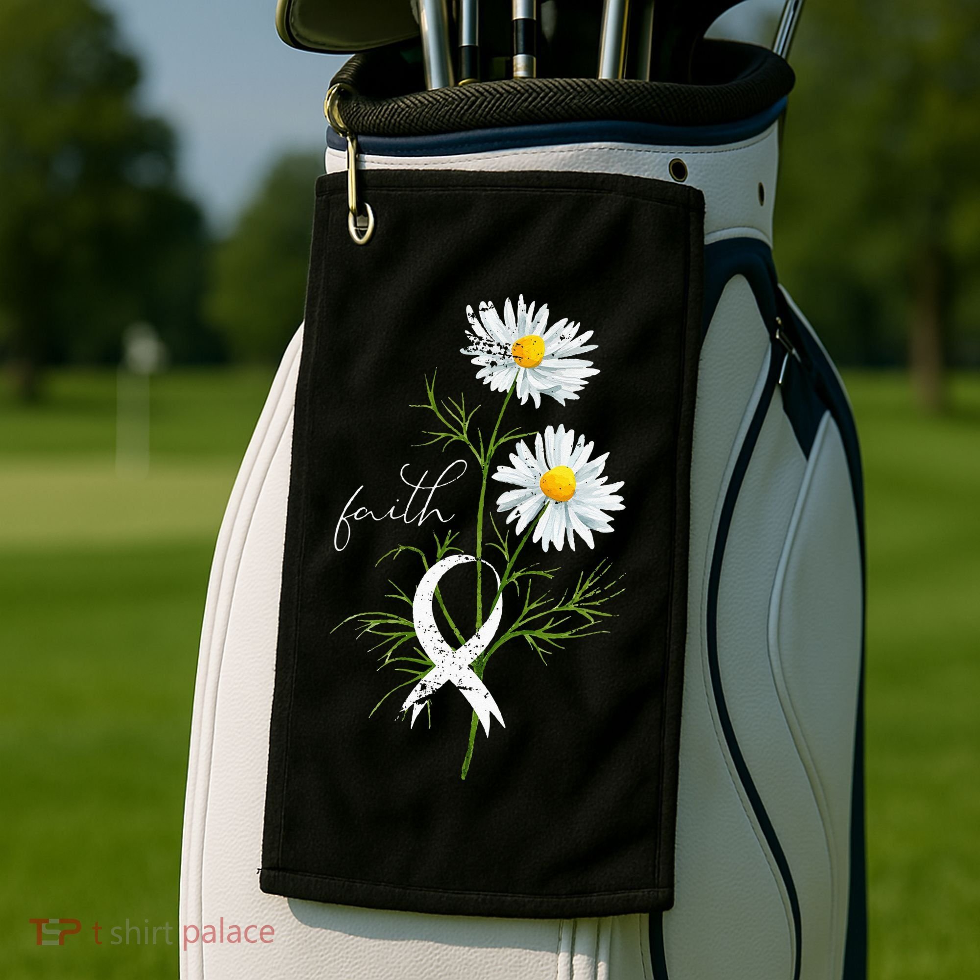 Lung Cancer Fight Support White Ribbon Gift Lung Cancer Golf Towel