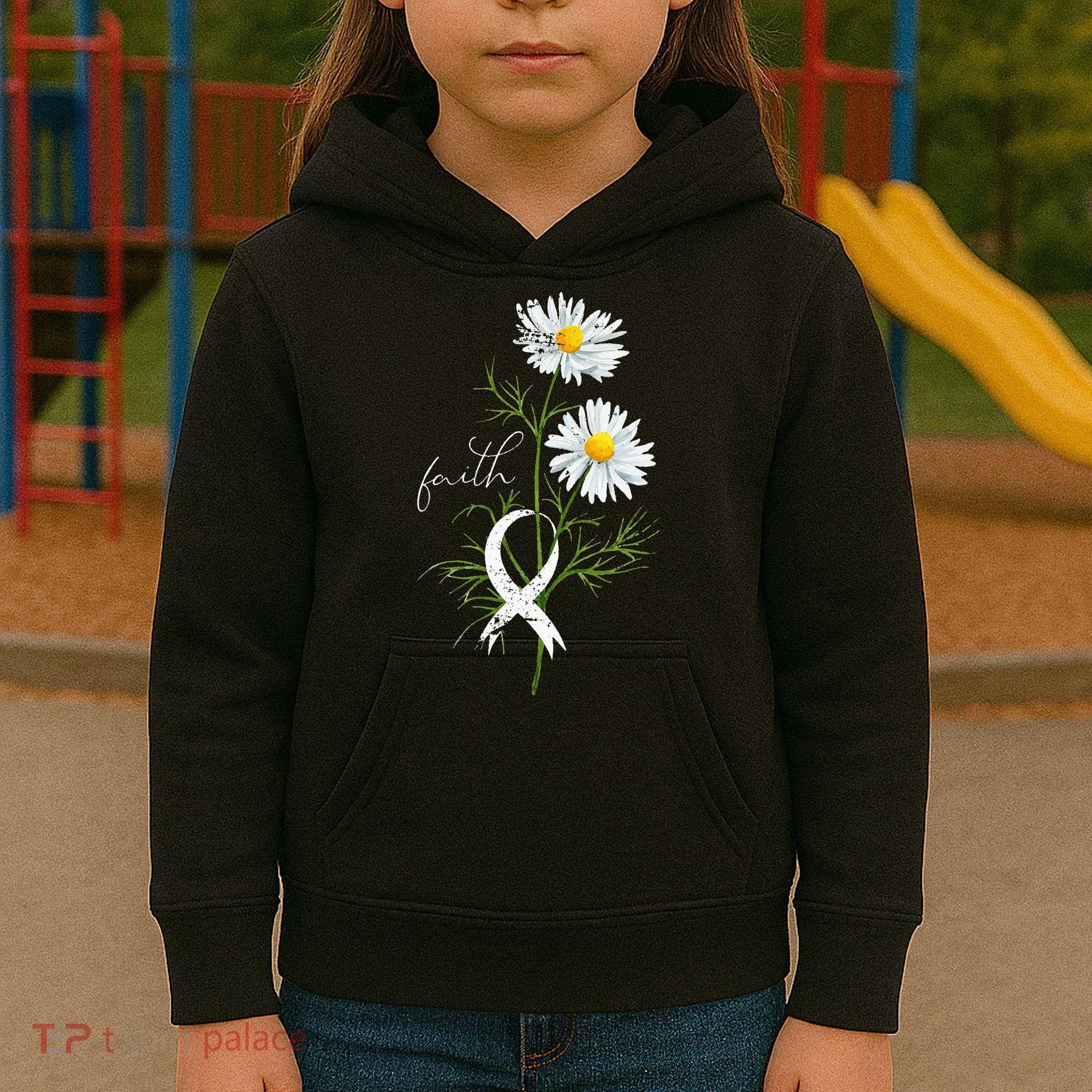 Lung Cancer Fight Support White Ribbon Gift Lung Cancer Kids Hoodie