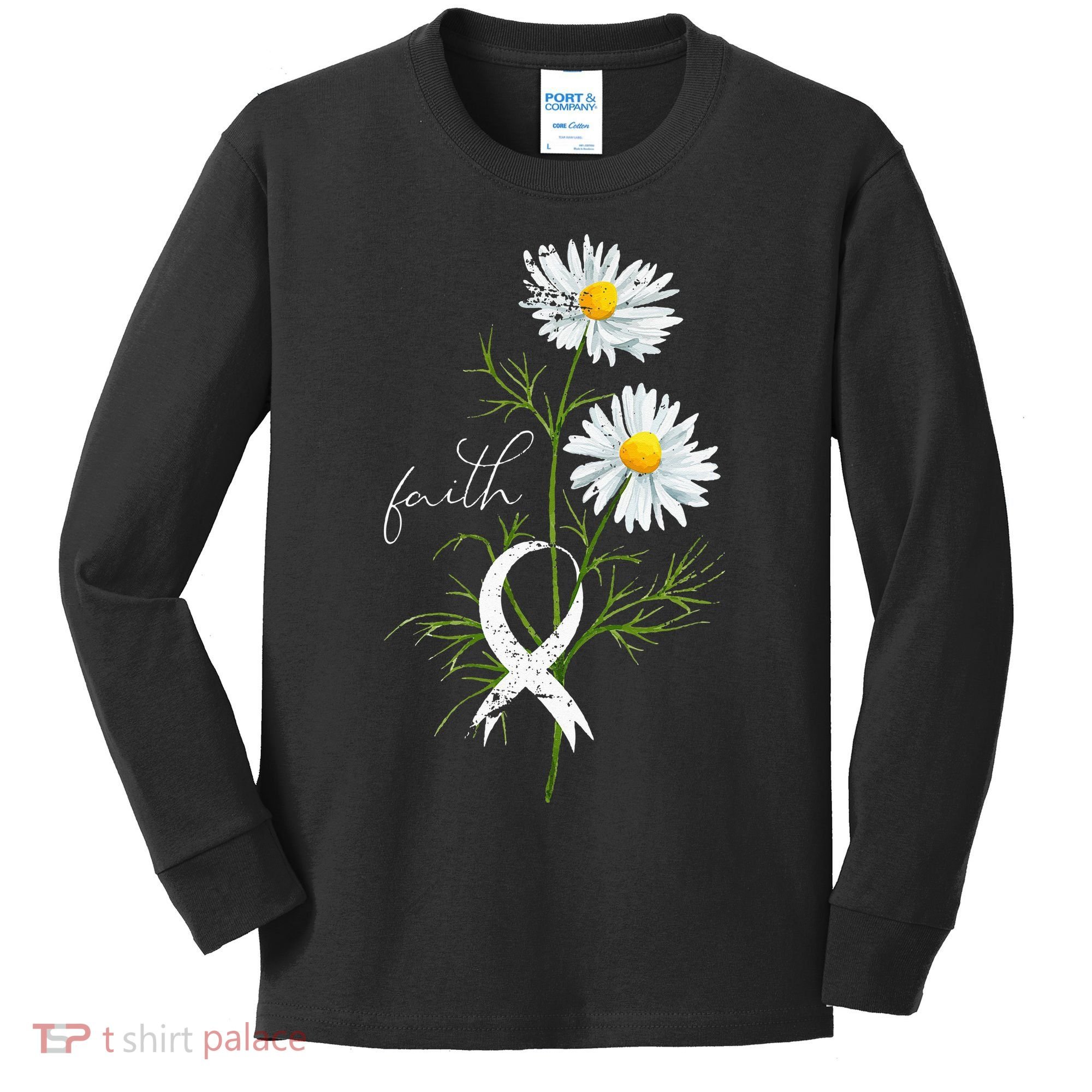Lung Cancer Fight Support White Ribbon Gift Lung Cancer Kids Long Sleeve Shirt