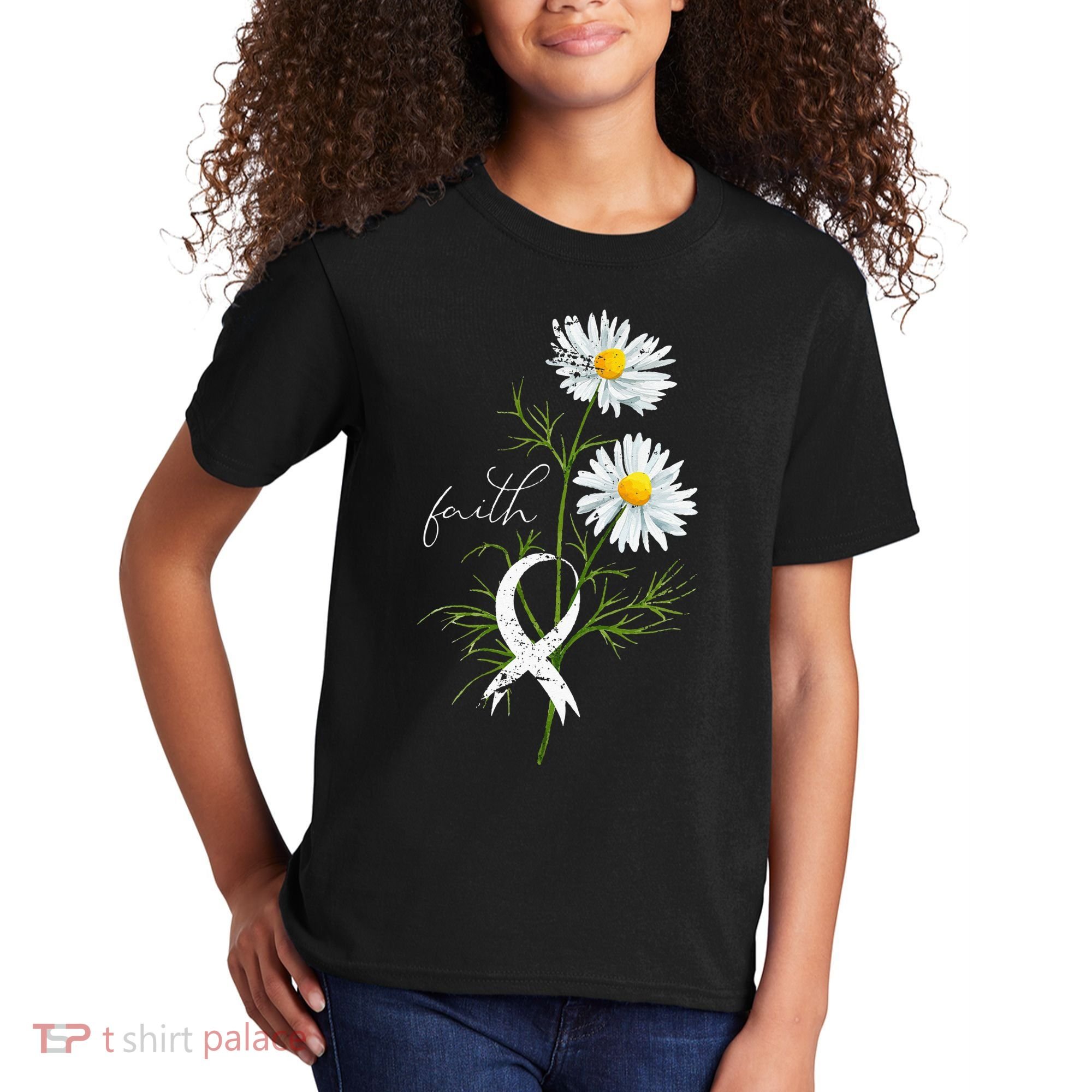 Lung Cancer Fight Support White Ribbon Gift Lung Cancer Kids T-Shirt