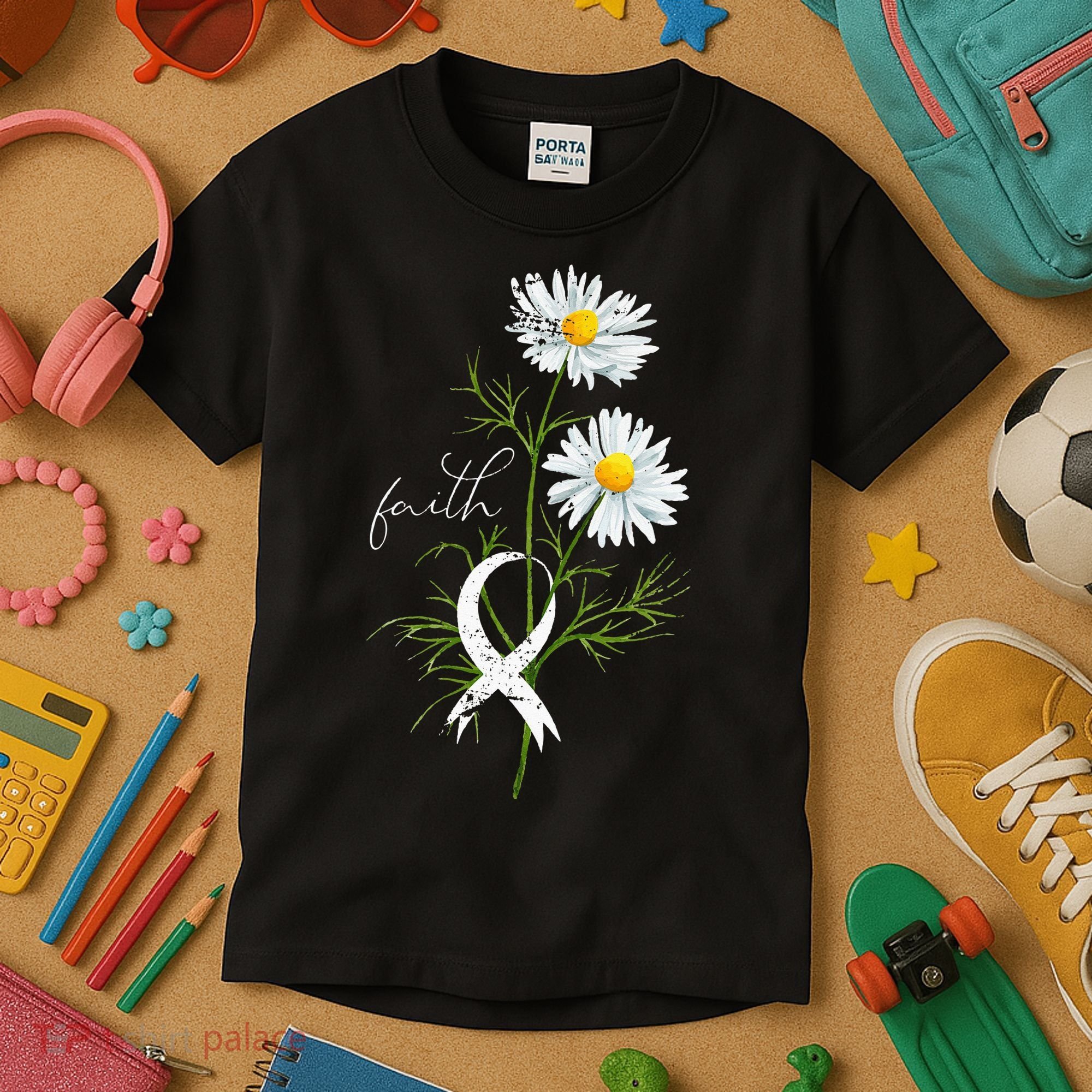 Lung Cancer Fight Support White Ribbon Gift Lung Cancer Kids T-Shirt