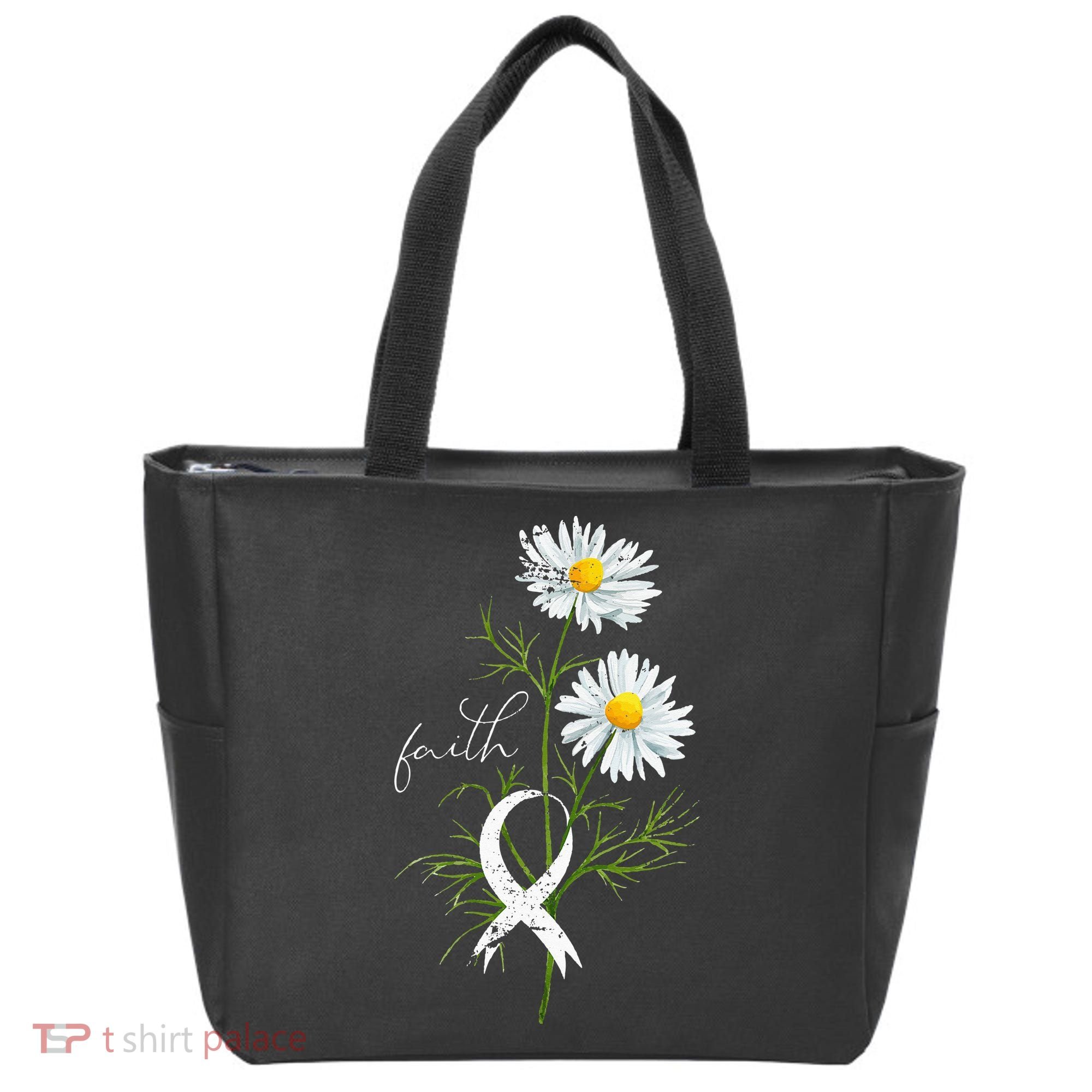 Lung Cancer Fight Support White Ribbon Gift Lung Cancer Tote Bag