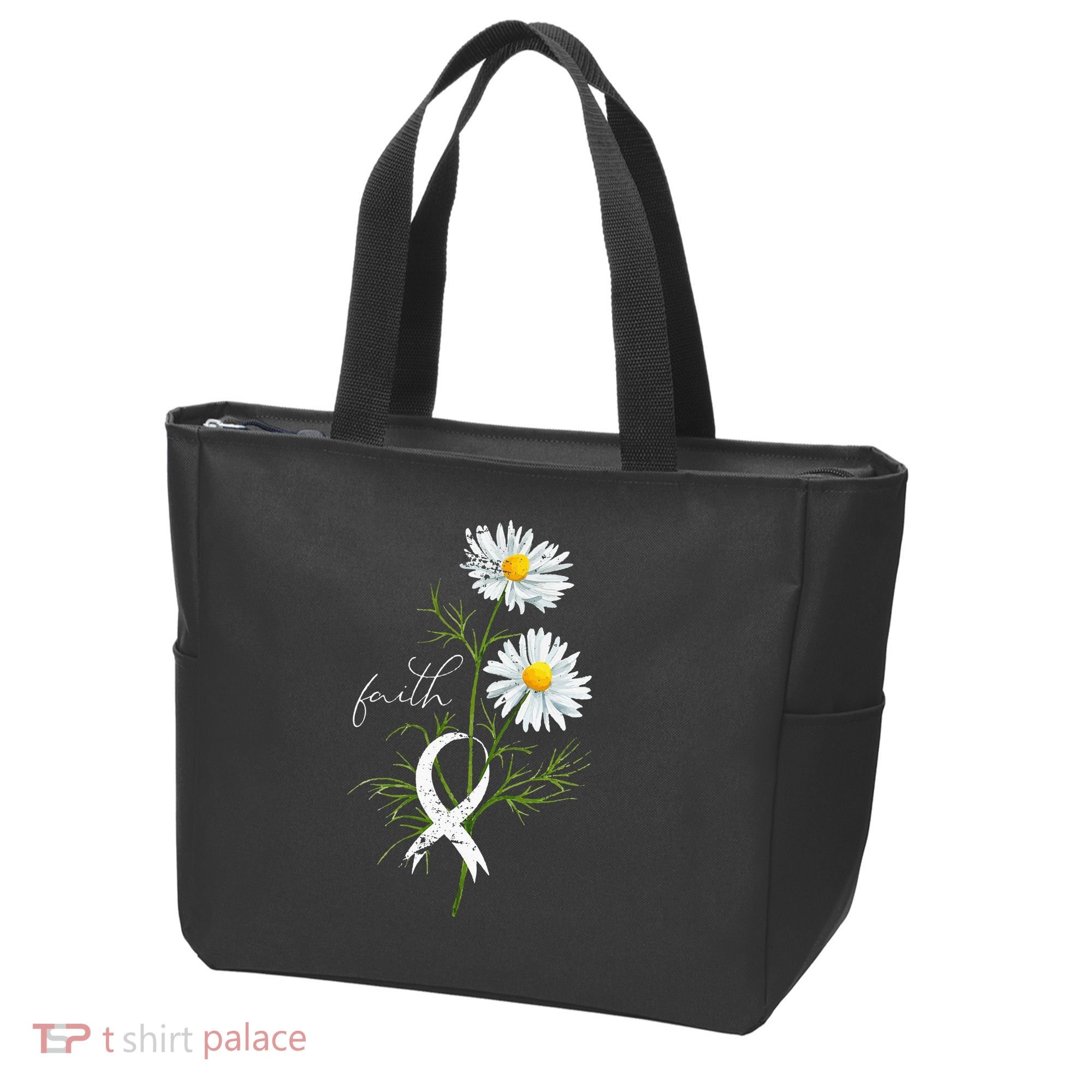 Lung Cancer Fight Support White Ribbon Gift Lung Cancer Tote Bag