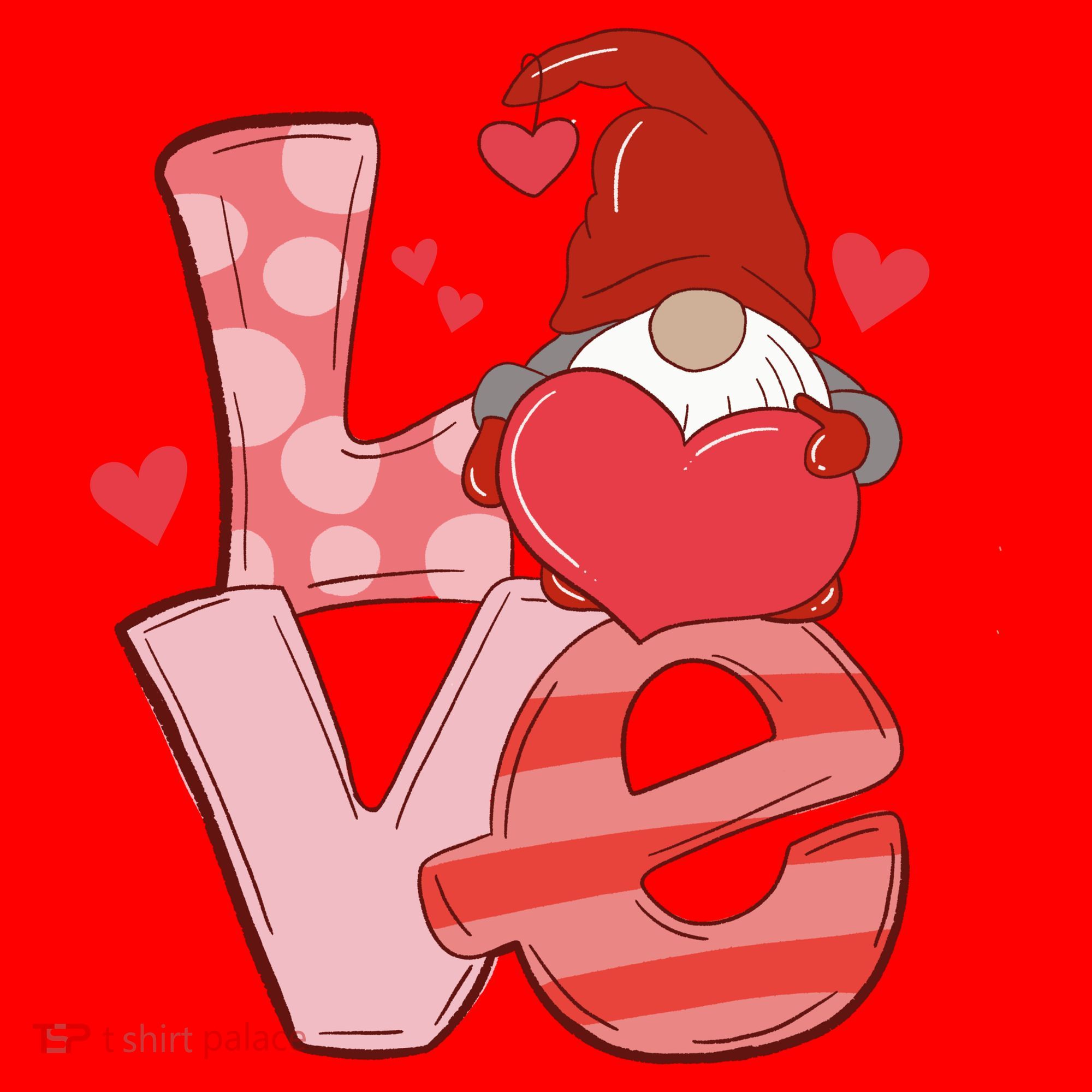 Love Cute Gnome Valentines Day Heart Santa Hat