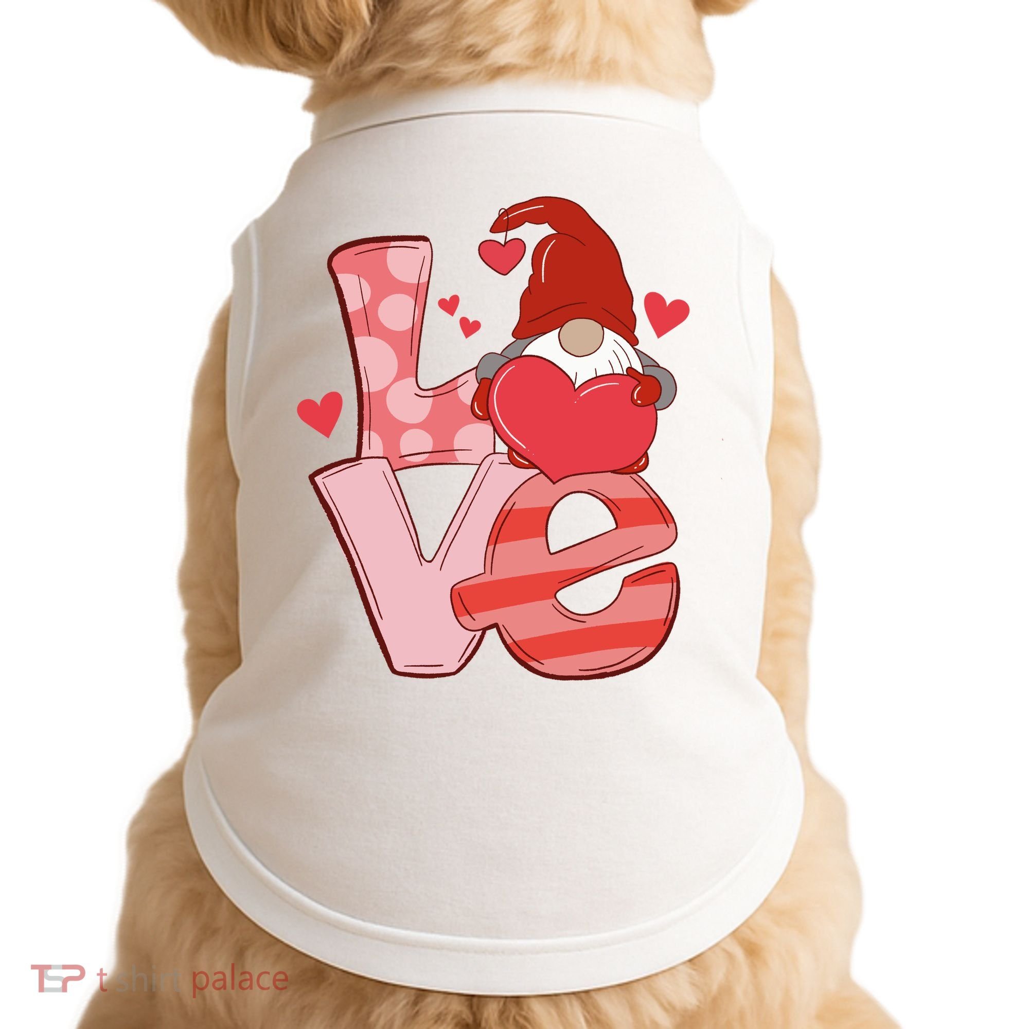 Love Cute Gnome Valentines Day Heart Doggie Tank