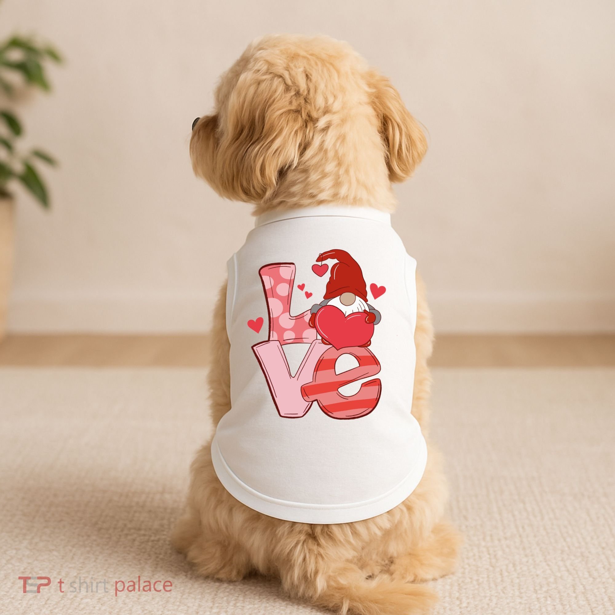 Love Cute Gnome Valentines Day Heart Doggie Tank
