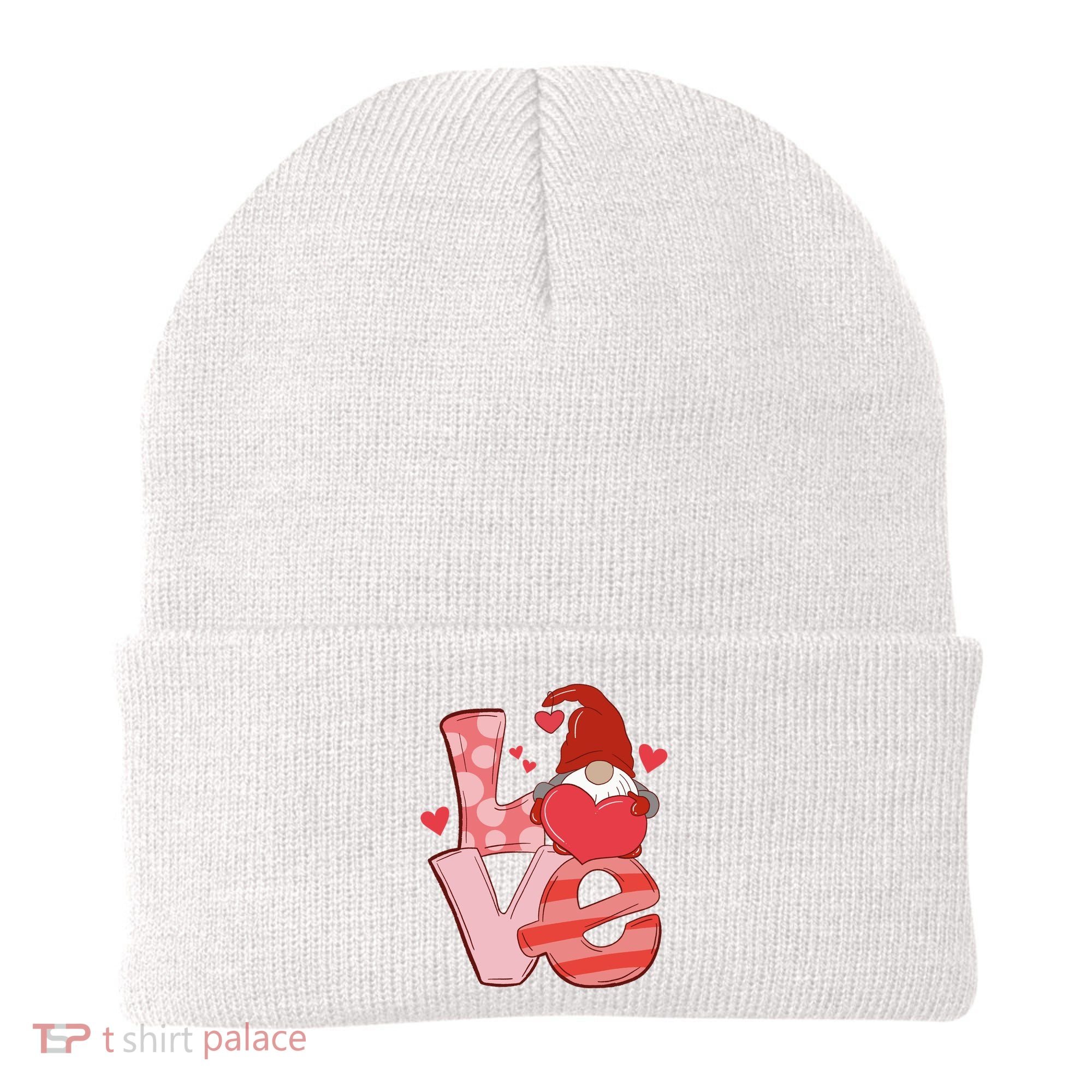 Love Cute Gnome Valentines Day Heart Beanie