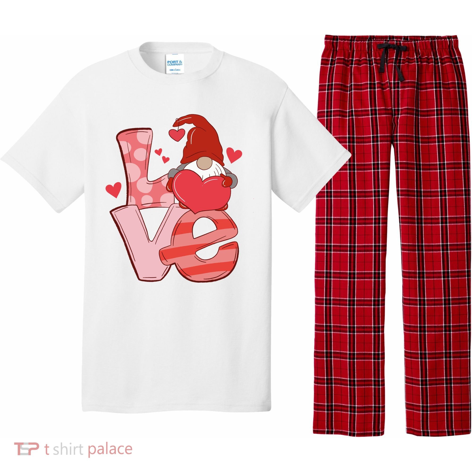 Love Cute Gnome Valentines Day Heart Pajama Set