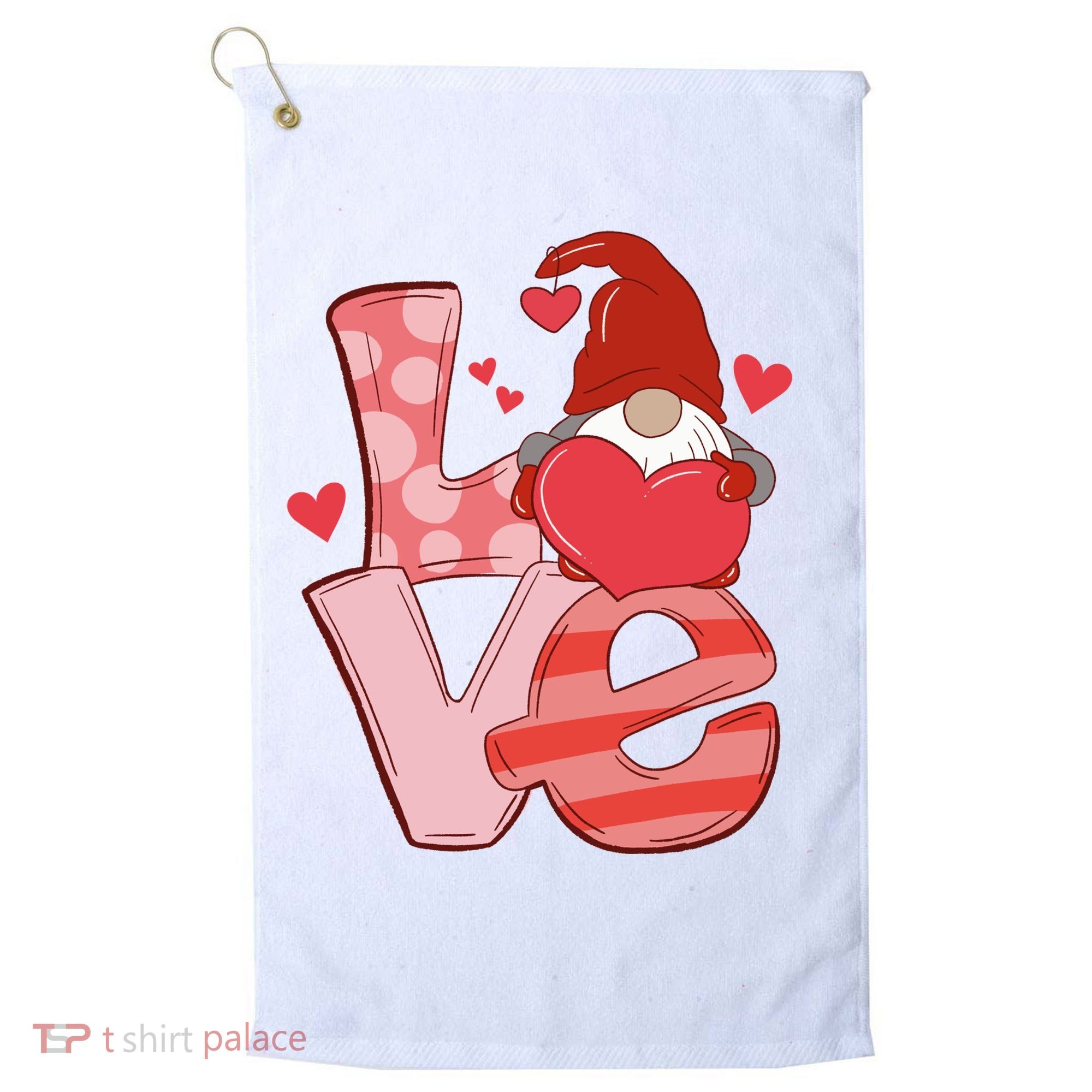 Love Cute Gnome Valentines Day Heart Golf Towel
