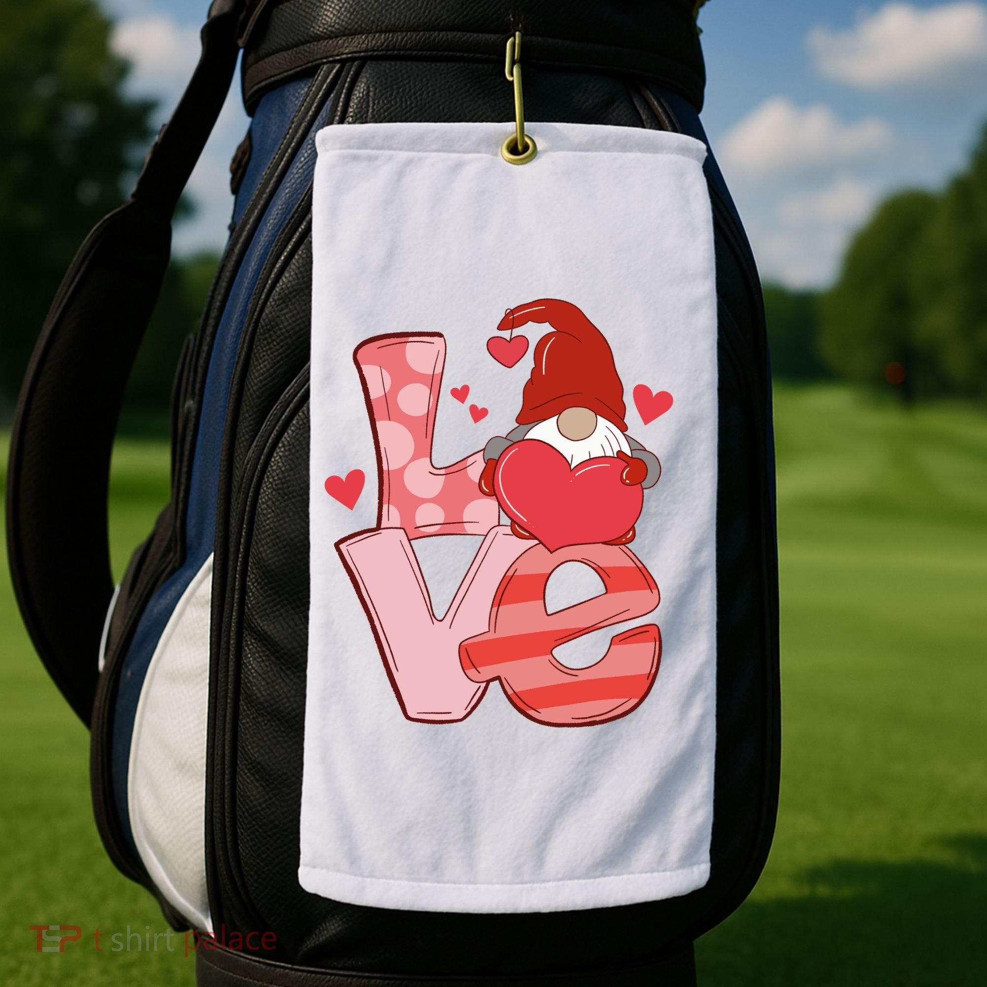 Love Cute Gnome Valentines Day Heart Golf Towel