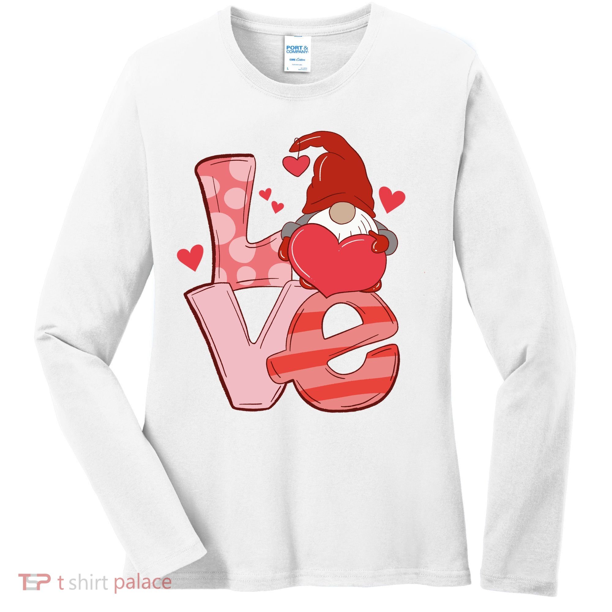 Love Cute Gnome Valentines Day Heart Women's Long Sleeve Shirt