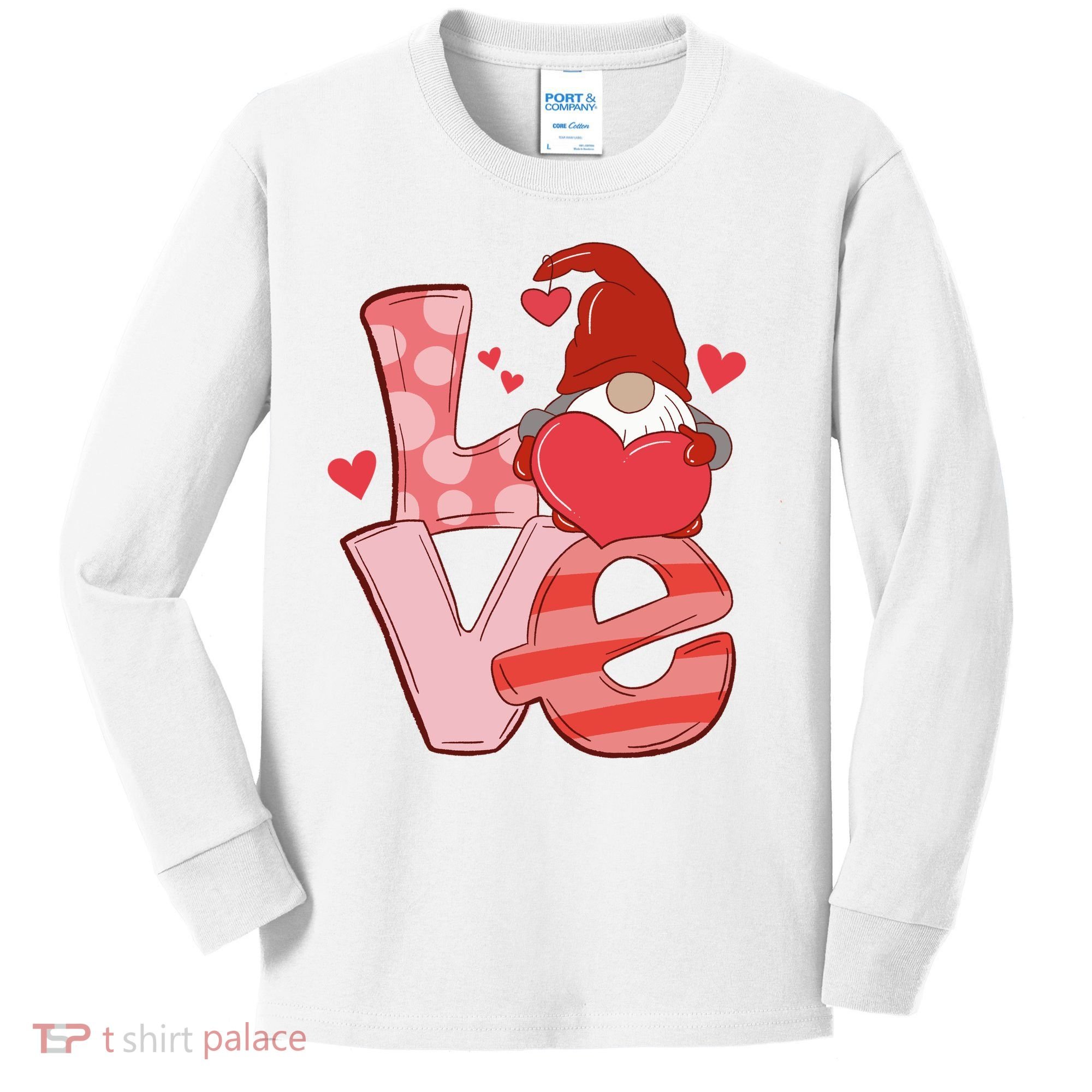 Love Cute Gnome Valentines Day Heart Kids Long Sleeve Shirt