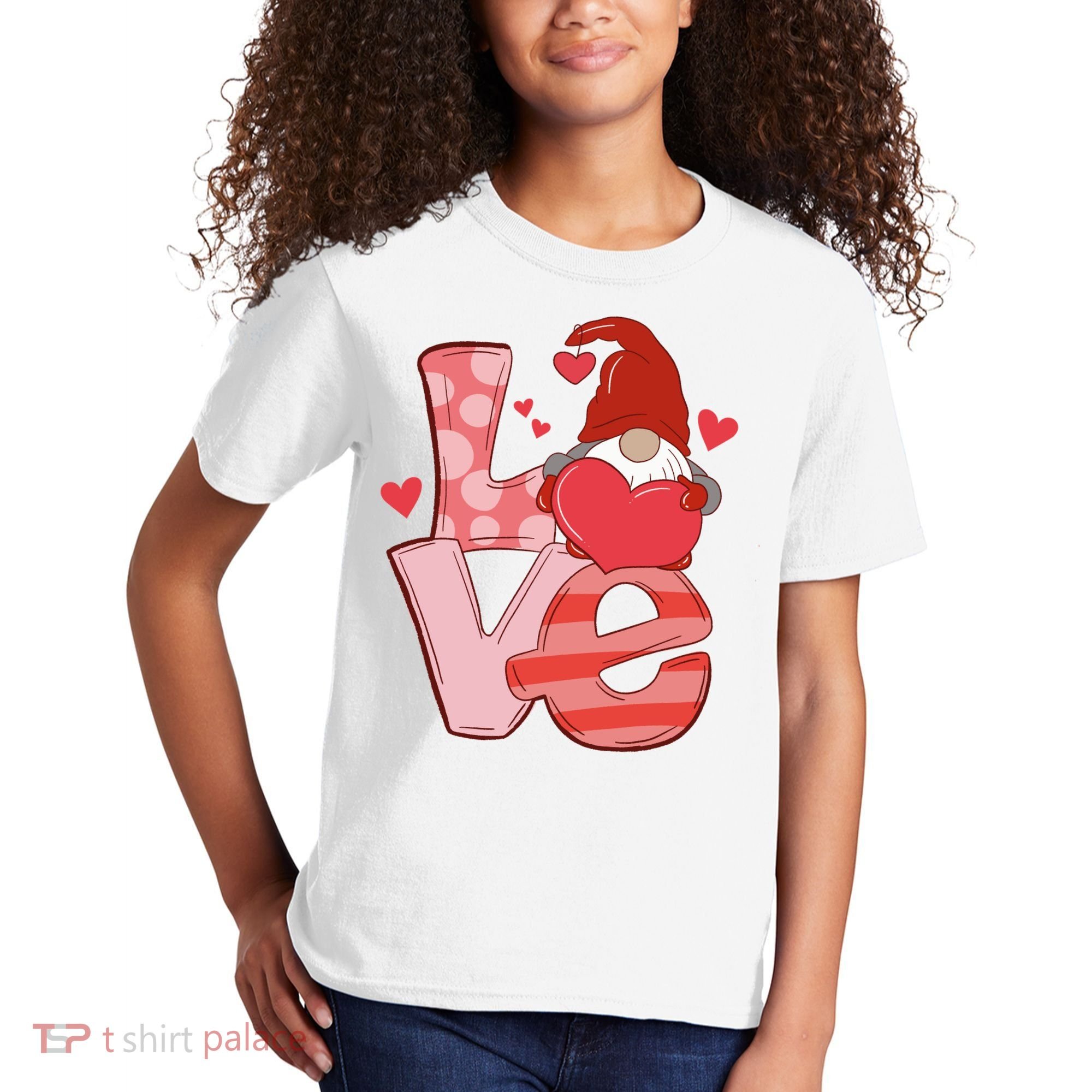 Love Cute Gnome Valentines Day Heart Kids T-Shirt