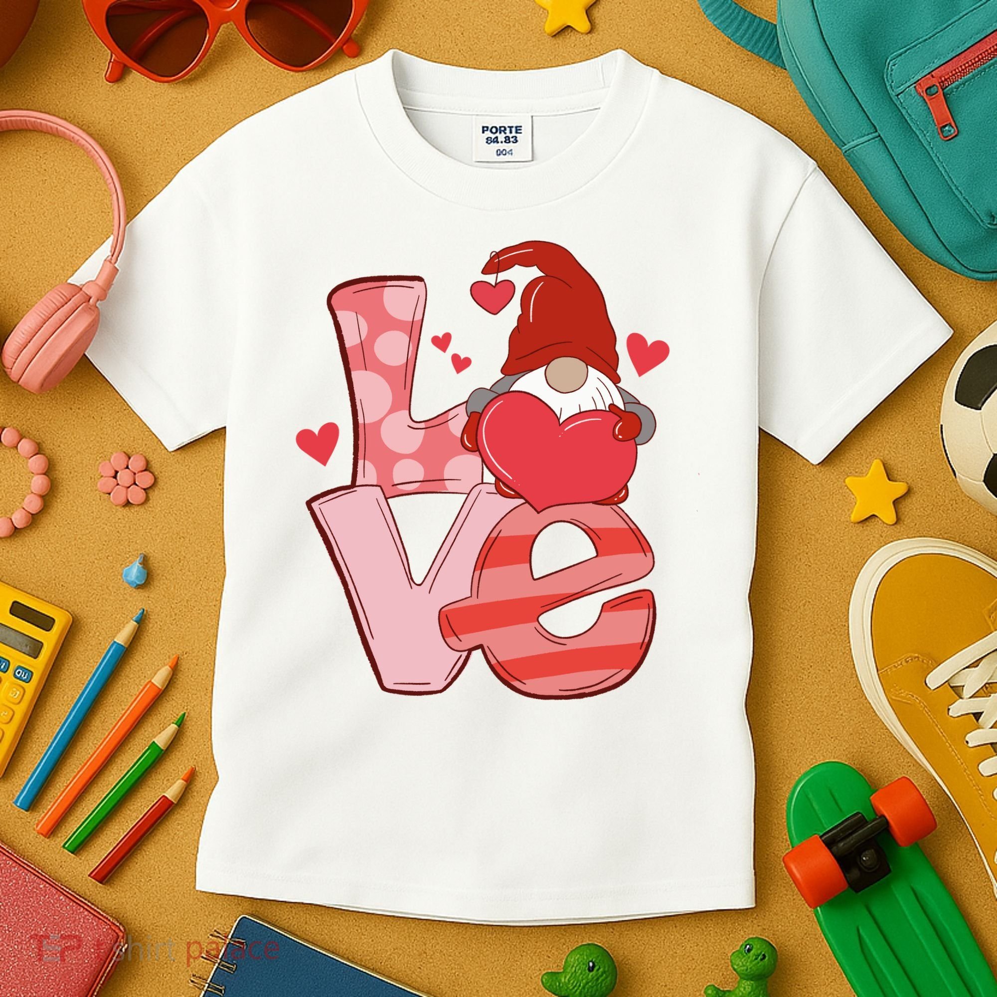 Love Cute Gnome Valentines Day Heart Kids T-Shirt