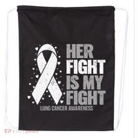 Lung Cancer Her Fight is my Fight Lung Cancer Awareness Drawstring Bag thumb 0