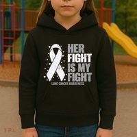 Lung Cancer Her Fight is my Fight Lung Cancer Awareness Kids Hoodie thumb 3