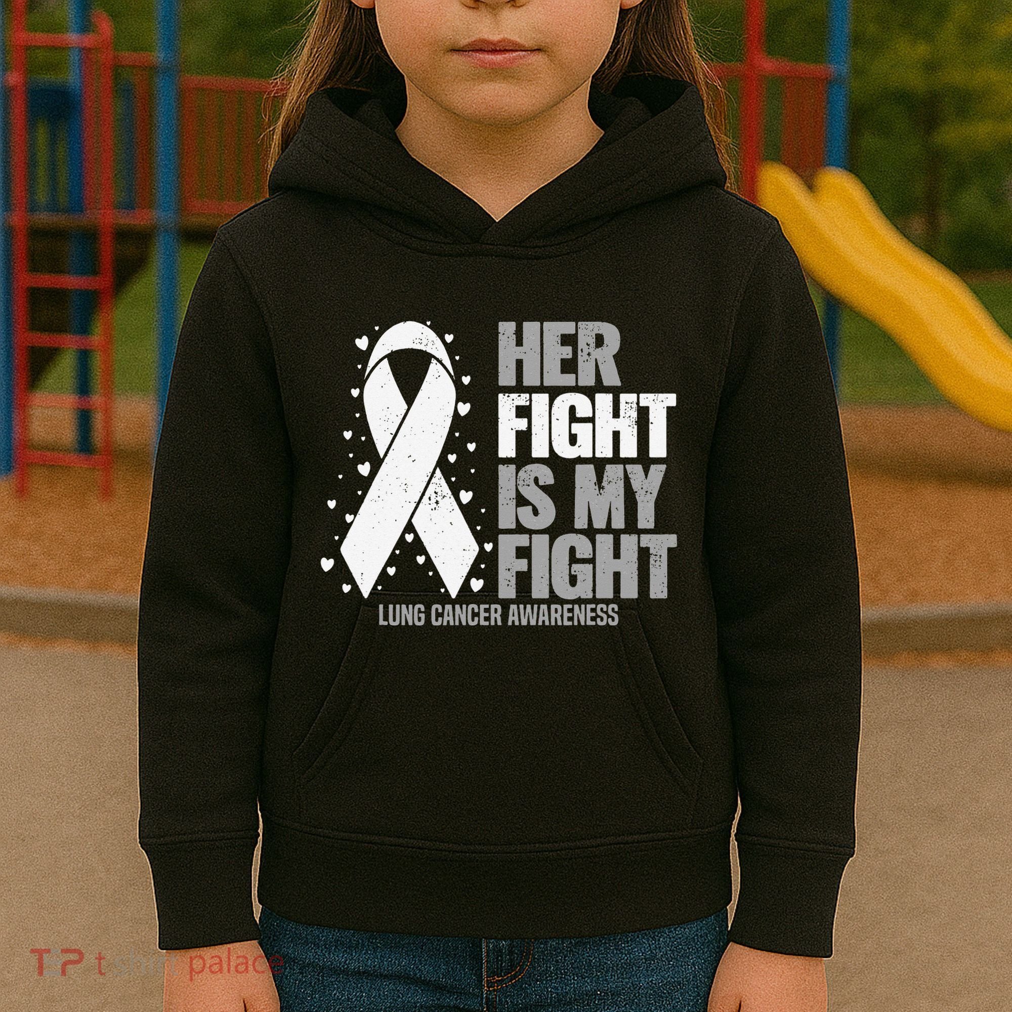 Lung Cancer Her Fight is my Fight Lung Cancer Awareness Kids Hoodie