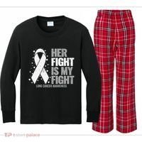 Lung Cancer Her Fight is my Fight Lung Cancer Awareness Kids Long Sleeve Plaid Pajama Set thumb 0