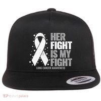 Lung Cancer Her Fight Is My Fight Lung Cancer Awareness Flat Bill Trucker Hat thumb 0