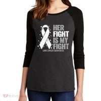 Lung Cancer Her Fight Is My Fight Lung Cancer Awareness Women's Tri-Blend 3/4-Sleeve Raglan Shirt thumb 2