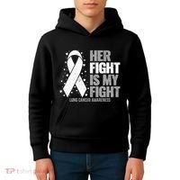 Lung Cancer Her Fight Is My Fight Lung Cancer Awareness Kids Hoodie thumb 4