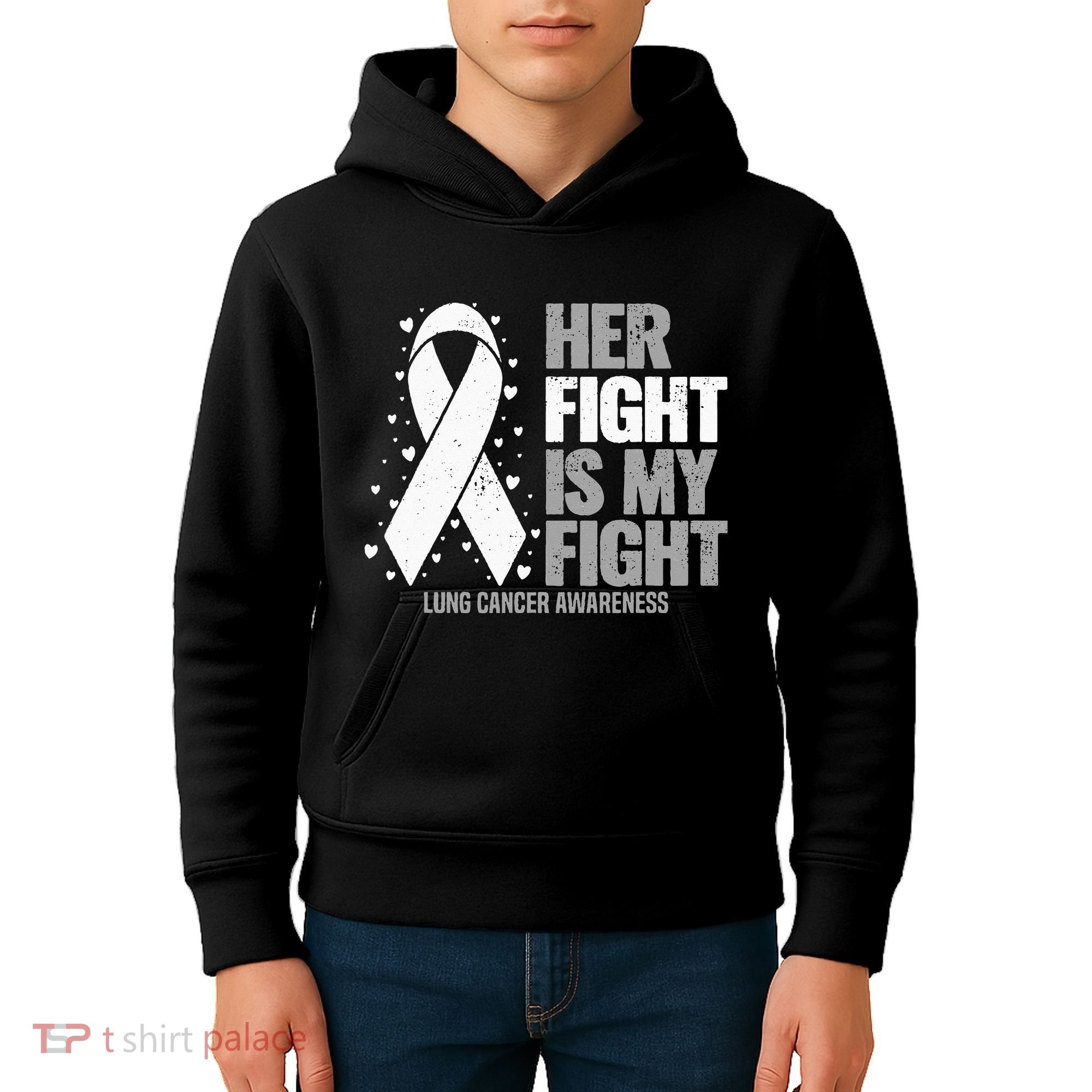Lung Cancer Her Fight Is My Fight Lung Cancer Awareness Kids Hoodie