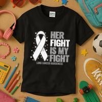 Lung Cancer Her Fight Is My Fight Lung Cancer Awareness Kids T-Shirt thumb 3