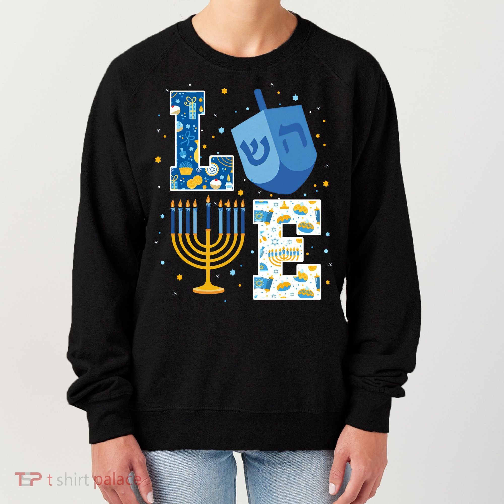 LOVE Cute Hanukkah Decorations Dreidel Menorah Chanukah Women's Sweatshirt