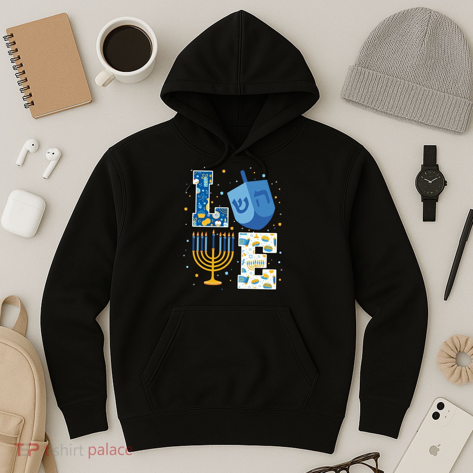 LOVE Cute Hanukkah Decorations Dreidel Menorah Chanukah Hoodie