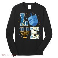 LOVE Cute Hanukkah Decorations Dreidel Menorah Chanukah Long Sleeve Shirt thumb 0