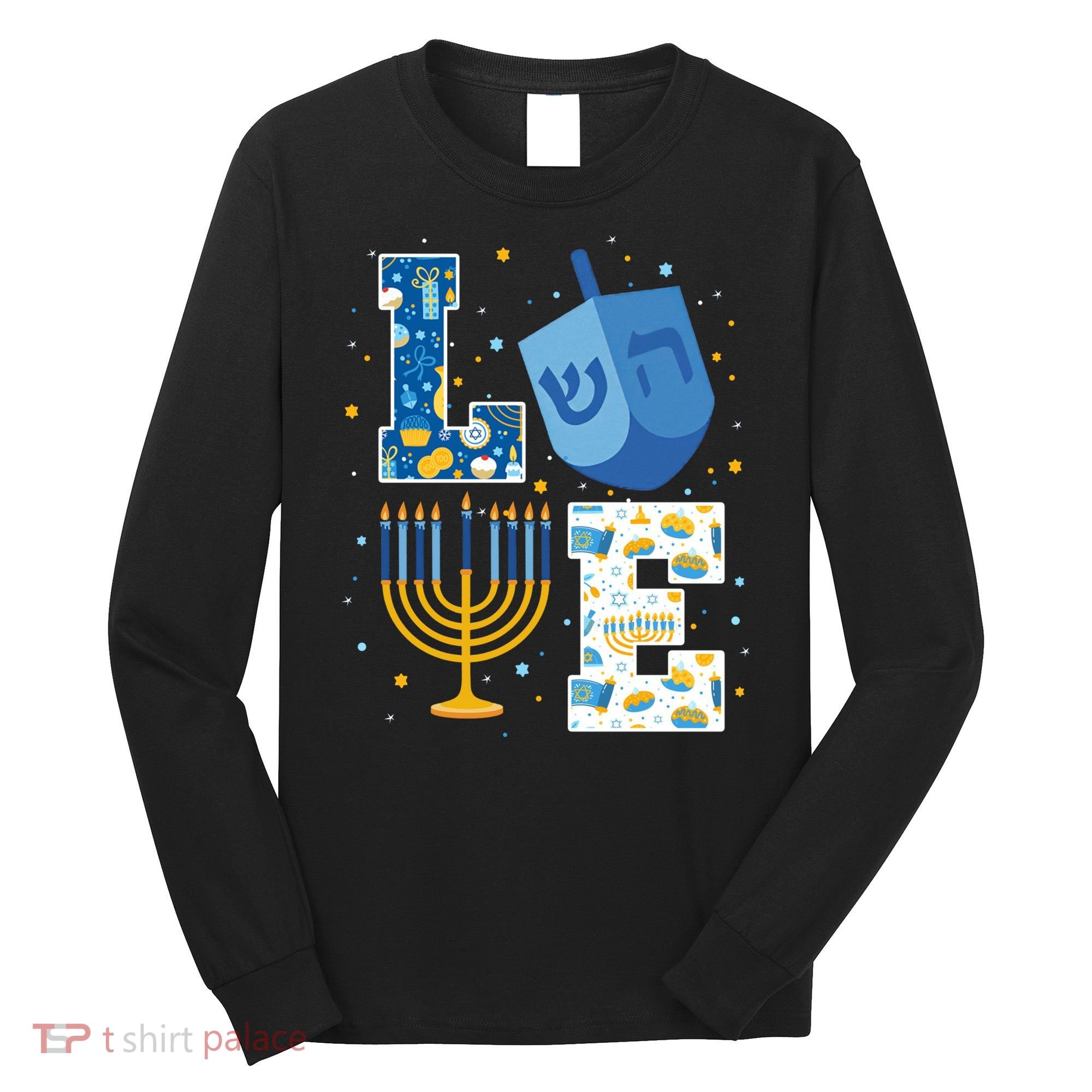 LOVE Cute Hanukkah Decorations Dreidel Menorah Chanukah Long Sleeve Shirt