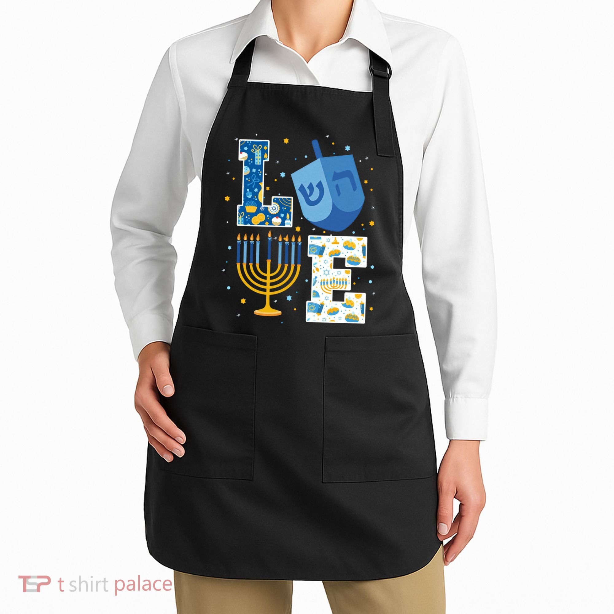 LOVE Cute Hanukkah Decorations Dreidel Menorah Chanukah Apron