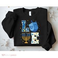 LOVE Cute Hanukkah Decorations Dreidel Menorah Chanukah Sweatshirt thumb 2