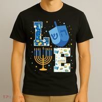 LOVE Cute Hanukkah Decorations Dreidel Menorah Chanukah T-Shirt thumb 3