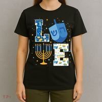 LOVE Cute Hanukkah Decorations Dreidel Menorah Chanukah T-Shirt thumb 4