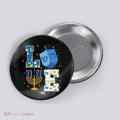 LOVE Cute Hanukkah Decorations Dreidel Menorah Chanukah Button