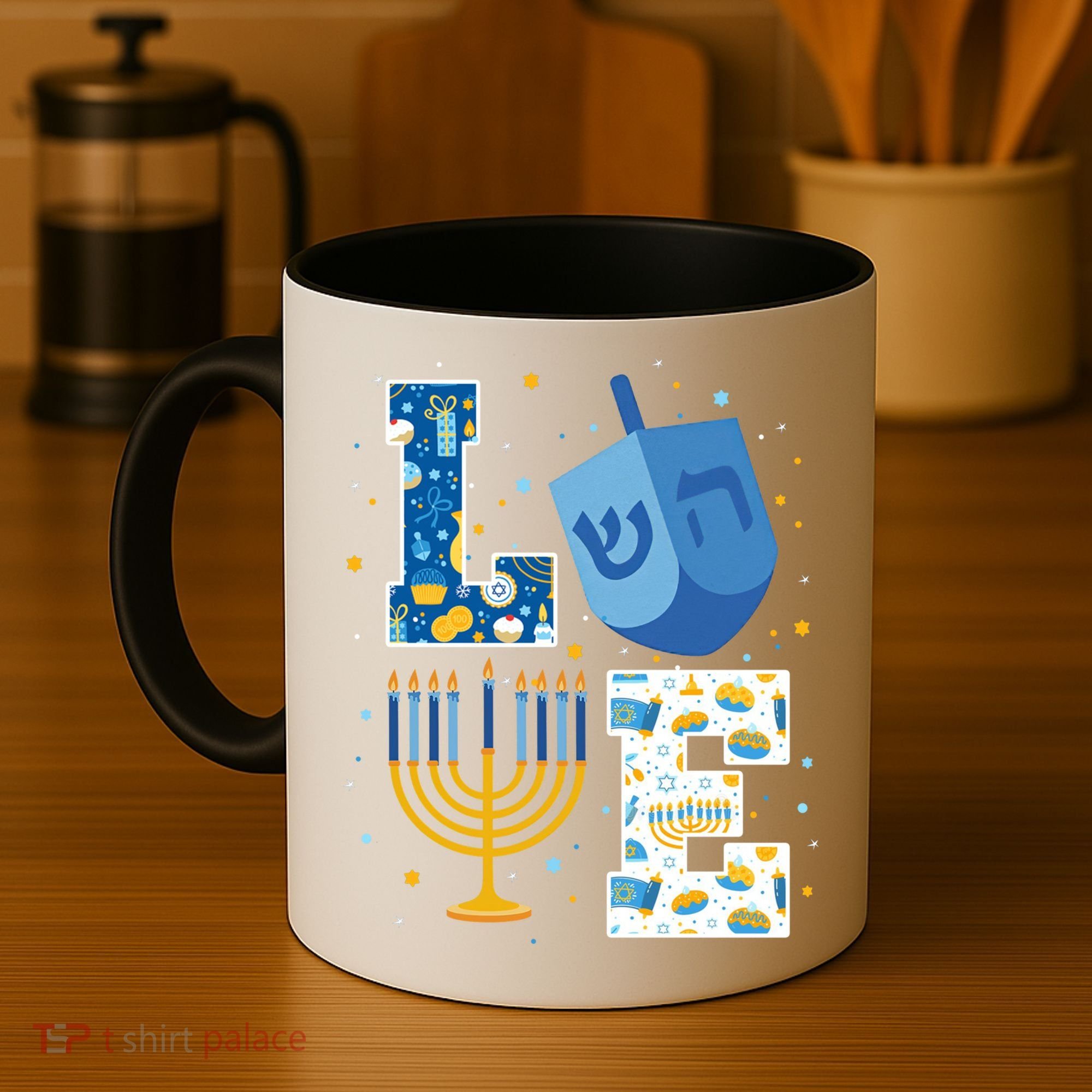 LOVE Cute Hanukkah Decorations Dreidel Menorah Chanukah Coffee Mug