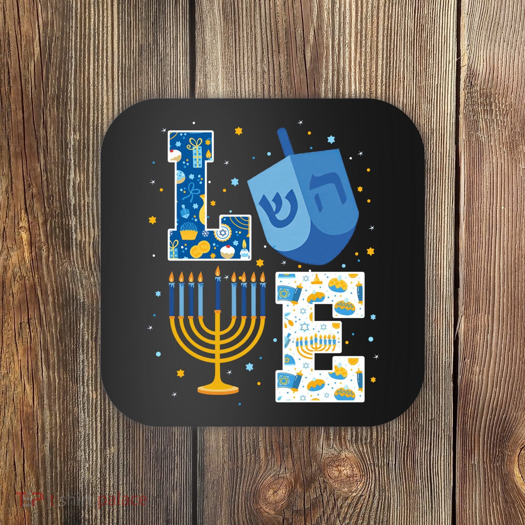 LOVE Cute Hanukkah Decorations Dreidel Menorah Chanukah Coaster