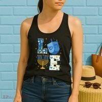 LOVE Cute Hanukkah Decorations Dreidel Menorah Chanukah Women's Tank Top thumb 2