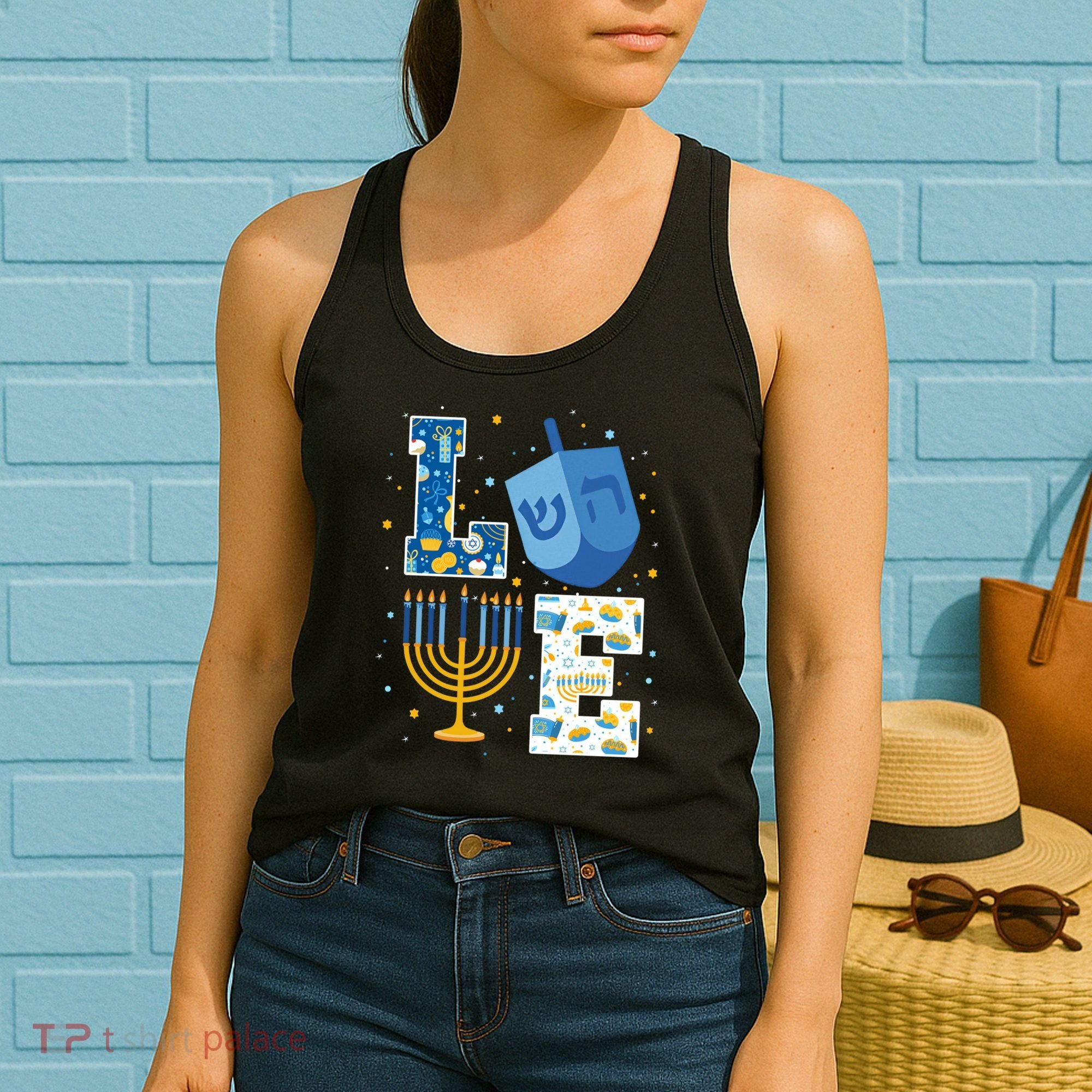 LOVE Cute Hanukkah Decorations Dreidel Menorah Chanukah Women's Tank Top