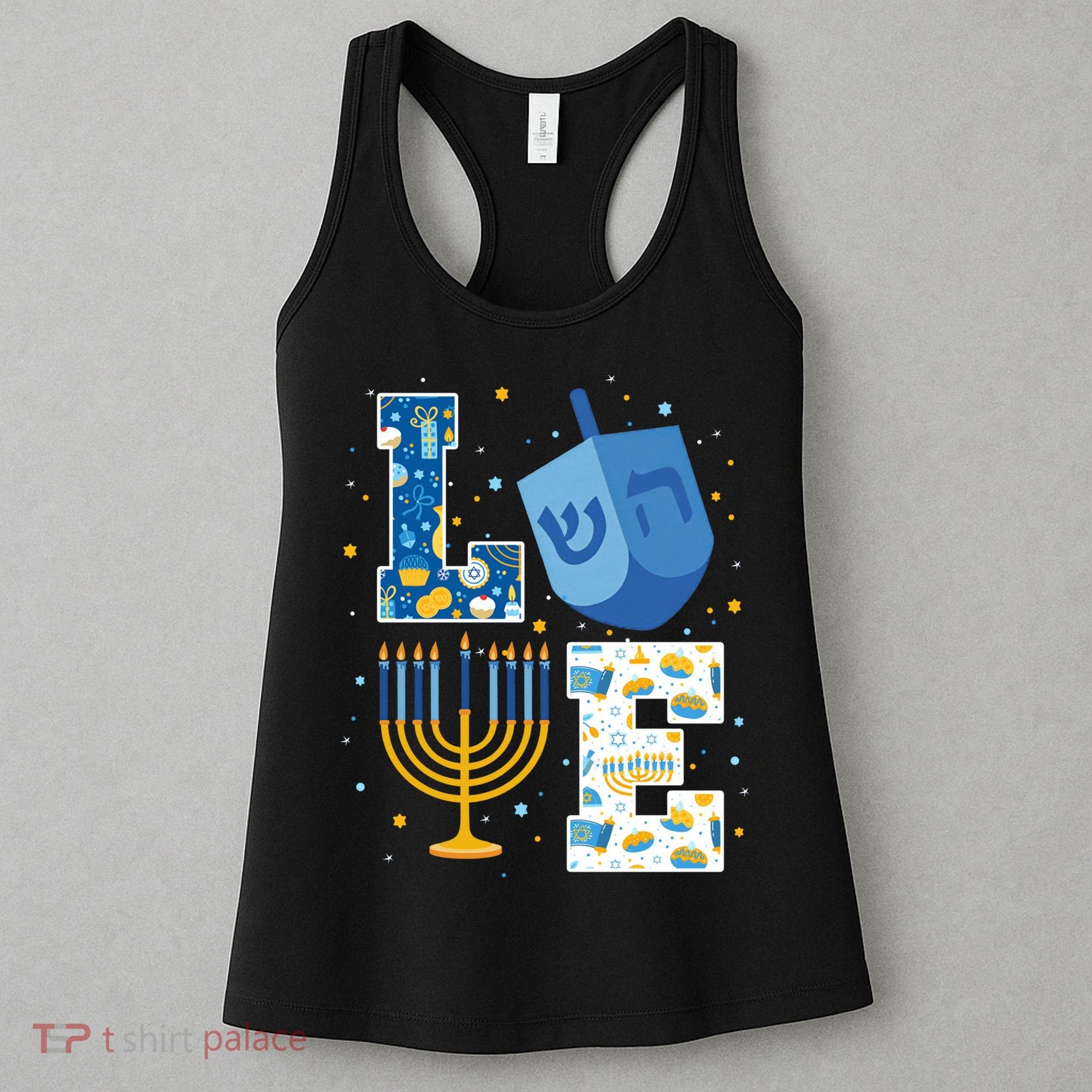 LOVE Cute Hanukkah Decorations Dreidel Menorah Chanukah Women's Tank Top