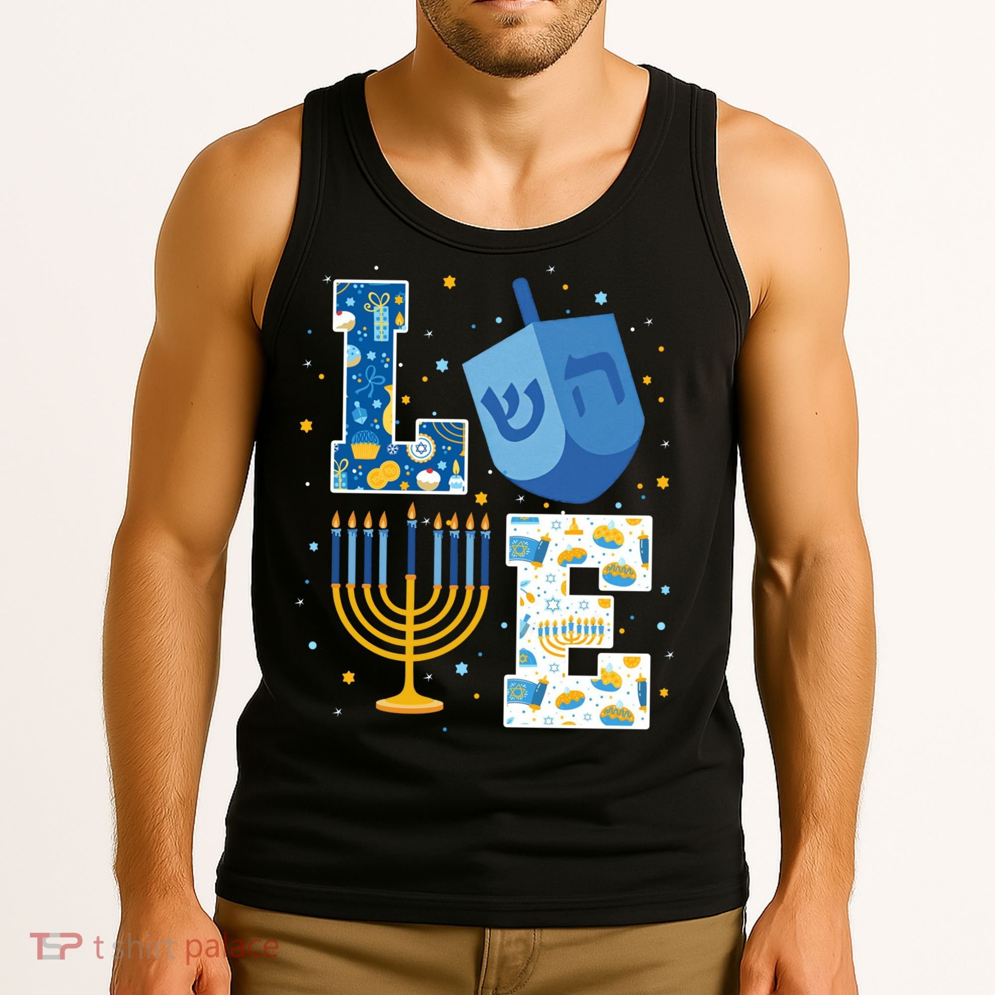 LOVE Cute Hanukkah Decorations Dreidel Menorah Chanukah Tank Top