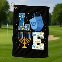 LOVE Cute Hanukkah Decorations Dreidel Menorah Chanukah Golf Towel thumb 1