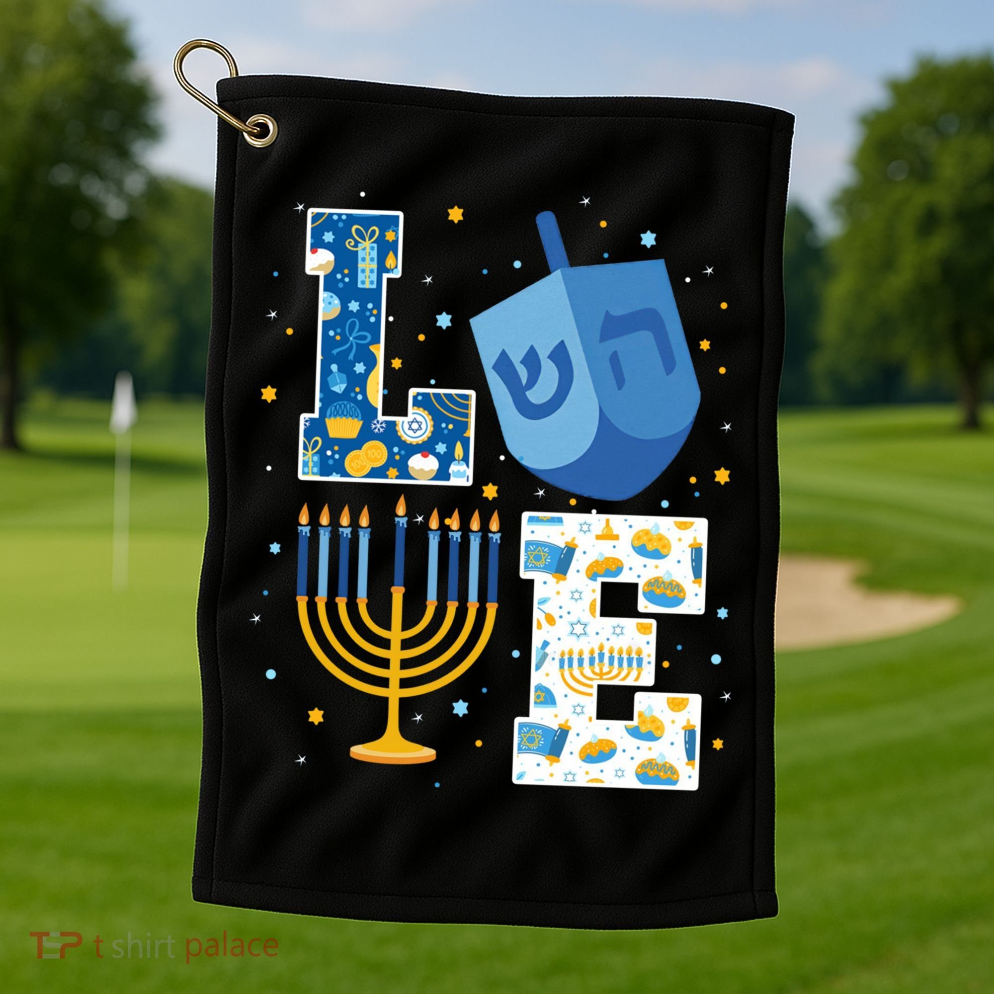 LOVE Cute Hanukkah Decorations Dreidel Menorah Chanukah Golf Towel