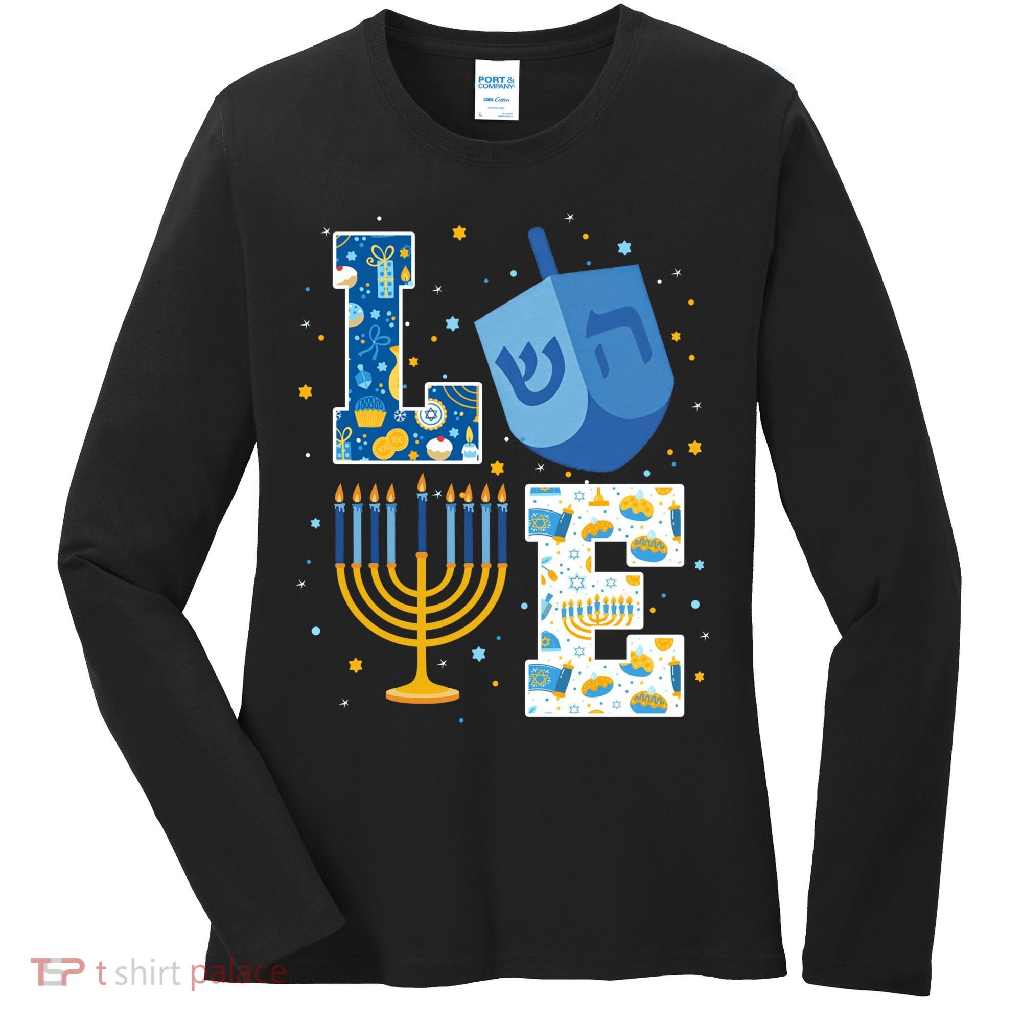 LOVE Cute Hanukkah Decorations Dreidel Menorah Chanukah Women's Long Sleeve Shirt